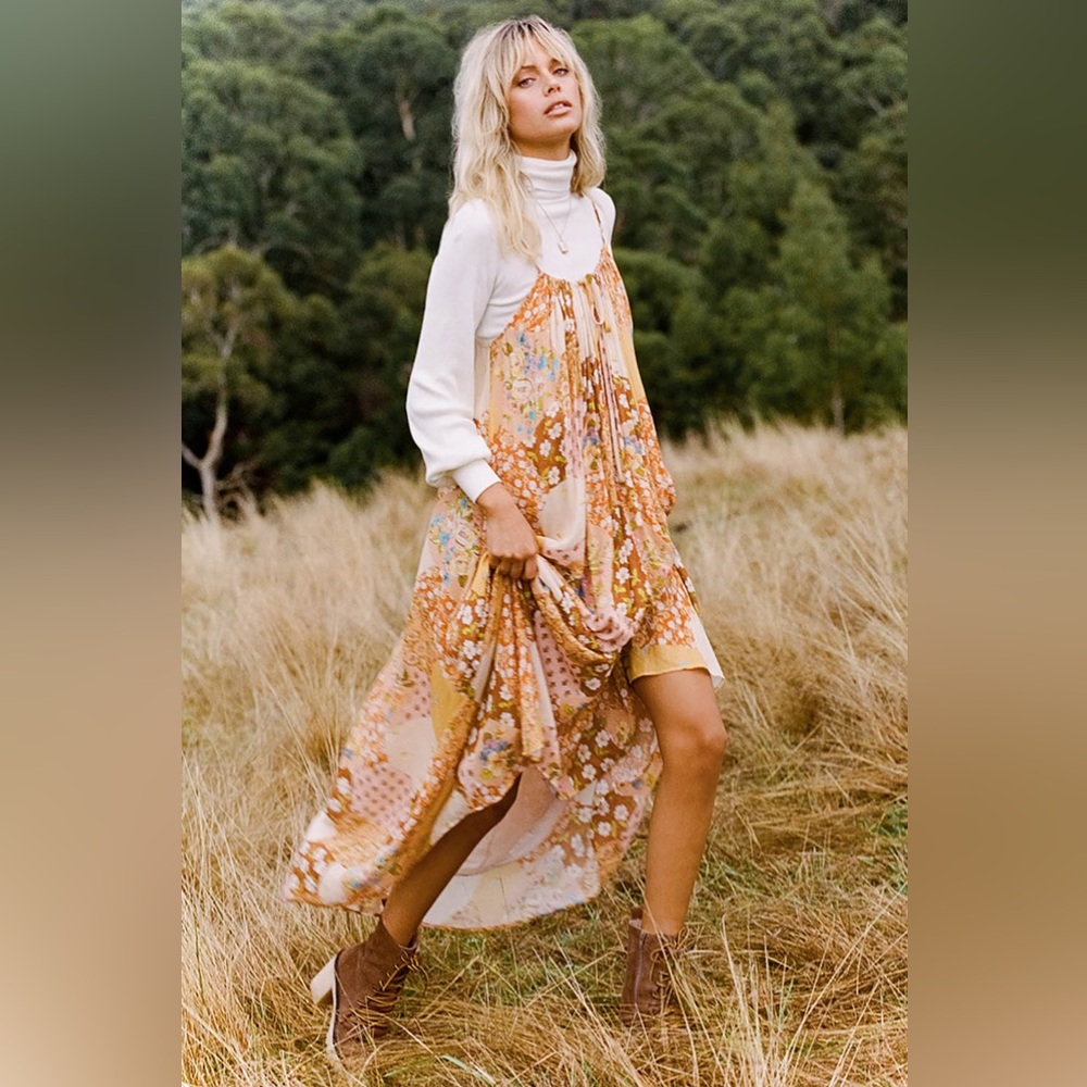 Spell Freda Brown Floral patchwork Maxi Dress